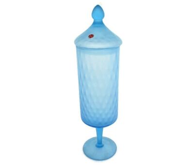 Italian Footed Pedestal Satin Satinato Quilted Apothecary Jar Lid
