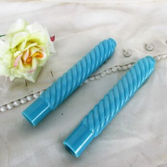 pair Antique Custard Swirled Glass Bobeche Candle Chandelier Sleeves Covers Blue