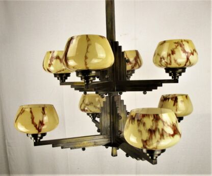 Architectural Art Deco lounge Chandelier 85 Marbled Molded Opaque Shades HTF WOW