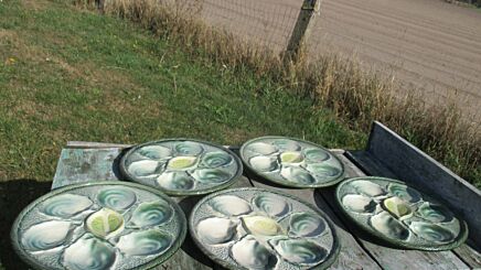 St Clement Set of 5 Oyster Plates Seafood Platters Green Glazed