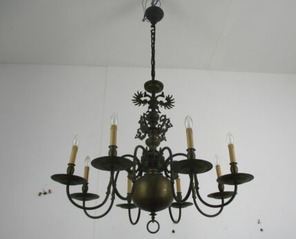 Vintage Flemish Dutch Double Chandelier 8 Arms Lights Bronze Jesters Eagle WOW