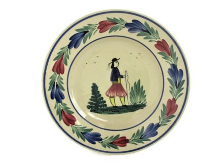French Henriot HB Quimper Crest Soup Plate Decor Breton Man Polychrome Hand Painted Lovely