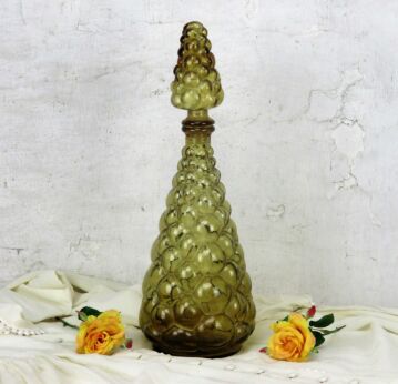 Mid Century Modern Amber Bubble Art Glass Genie Bottle Stopper Decanter Italy