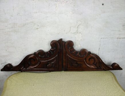 Pair Corbels Hand Carved Wood Pediment Ornate Overdoor Architectural Flowers