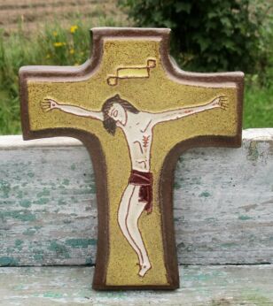 Mid Century Design Ceramic Modernist Crucifix Vermeire era Perignem Amphora