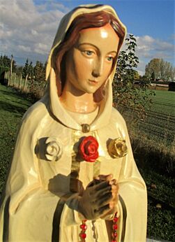 Large Authentic Statue Maria Rosa Mystica Montichiari 1987 Italian Plaster 26.77"