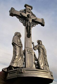 Vintage Standing Table Crucifix Christ Zamac Cross Memento Mori 2 Saints Lovely
