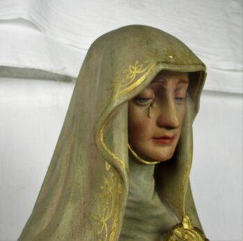 XL Church Antique 19th C plaster Statue Crying Virgin Mary Exquisite!! Madonna