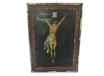 Painting Oil on Wood Framed Jesus Christ Savior Crucifixion Signed Beyer 1947