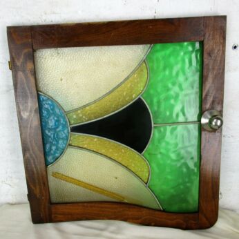 Antique Leaded Glass Cabinet Door Panel Plaque Reclaimed Salvaged Architectural