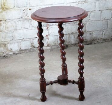 Small Barley Twist Wooden Tripod Side Table Pedestal Plant Stand 2 Tier 19.29"