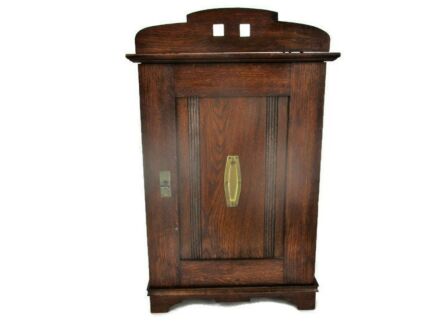 hand Carved Wood Medicine Apothecary Bathroom Cabinet Ornate Lovely Brass Trim
