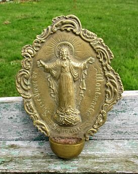 Gorgeous Holy Water Font Wall Hanging Montmartre Sacré-coeur Jesus Christ Brass