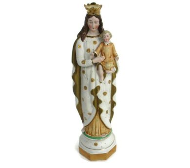 Antique Porcelain Bisque Statue Virgin Mary Our Lady Madonna Infant Jesus HTF