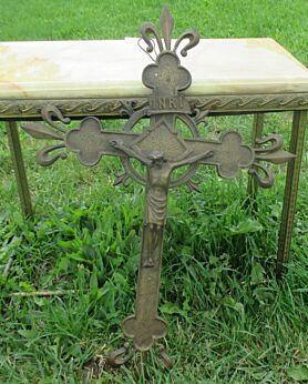 Large Antique Gothic Brass Ornate Crucifix Cross Jesus Christ 21.26" Stunning