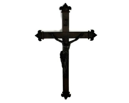 Large French Oak Hanging Church Crucifix Cross Jesus Christ Bronze Stunning Art  Corpus 34.44"