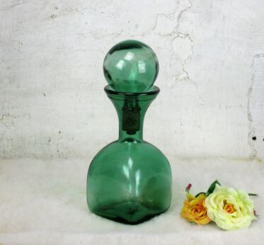 Green Lidded Square Apothecary Jar Bottle Stopper Era Empoli Pressed Glass