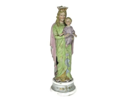 French Antique 1900 Bisque Porcelain Statue Virgin Mary Madonna Polychrome 16.5"