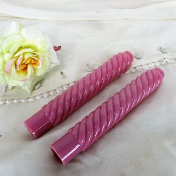 pair Antique Custard Swirled Glass Bobeche Candle Chandelier Sleeves Covers pink