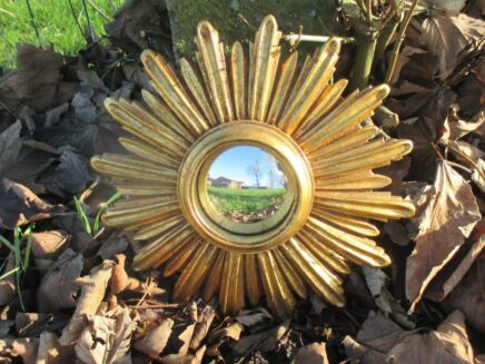 Small Sunburst Wall Hanging Convex Mirror Mid Century Resin French Lovely