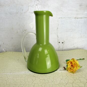 Vintage Mid Century Modern Opaline Glass Vase Pitcher Jar Green Italy 10.03"