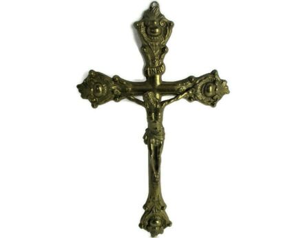 Ornate Hanging Wall Crucifix Cross Brass Jesus Christ Corpus Christi Vintage 12.4"