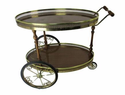 Oval Bar Cart Trolley Cocktail Kitchen Island  Tray Hollywood Regency Funky Vintage Retro Italian