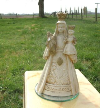 Belgian Antique Virgin Mary Madonna with Child Plaster Statuette OLV Van Boom