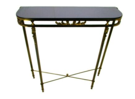 Demi Lune Wall Console table Maison Jansen Style Ornate Brass Smoked Glass Top