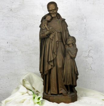Large Statue Saint Vincent de Paul Monastery Patron Charity Hospital Plaster 24.40"
