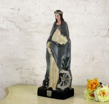Saint Catherine of Alexandria Statue Plaster Patron Pregnant Women Sword Anchor