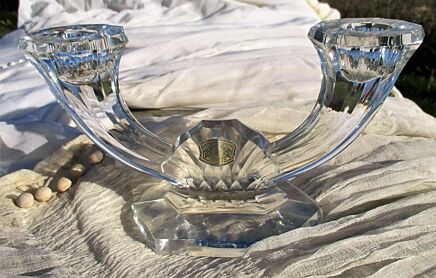 Val St Lambert Imperial Candlestick Crystal Double Candle Holder Belgium 1957