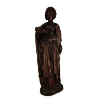 Large Statue Hand Carved Wood Medieval Lady Pregnant Woman Folk Art 23.22"