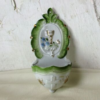 Antique French Holy Water Font Vessel Bisque Porcelain Communion Sweet HTF
