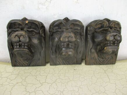 3 Antique Corbels Brackets Hand Carved Wood Architectural Salvage Lion Head