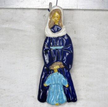 Wall Plaque Virgin Mary Infant Child Madonna Wall Hanging Mid Century Modern