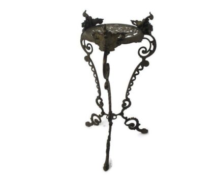 Ornate French Brass Pedestal Table Plant Stand 2 Tier Hollywood Regency satyrs Gothic