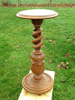 Antique Carved Wood Barley Twist Pedestal Display Table Plant Stand 28.5"