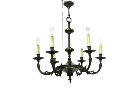 6 Arm Lights Pan Chandelier Revival French Empire Style Silver colored Metal