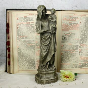 Statue Our Lady Madonna Virgin Mary Infant Jesus Plaster Stone Look Gray 14.17"