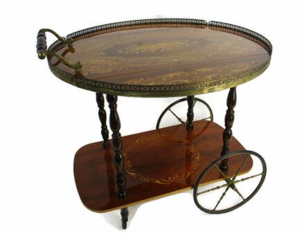 Retro Bar Cocktail Tea Entertainment Cart Trolley Inlay Marquetry Gate leg Italy