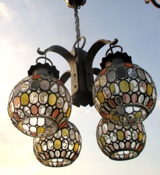 Gorgeous Leaded Stained Glass Colored Chandelier 4 lights wall Shades