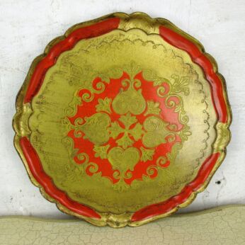 Mid Century Hollywood Regency Florentine Round Serving Tray Resin Orange Italy