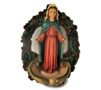 Madonna delle Rose Vintage Holy Water Font Resin Virgin Mary Madonna Wall Hanging