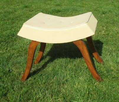 Vintage Large Stool Ottoman Footstool Wood Teak Semi Leather Authentic Funky