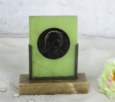 Standing Plaque Maria Rosa Mystica Medal Medallion Marble stand HTF