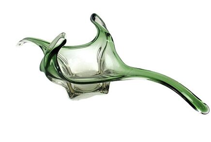 Centerpiece Bowl Hand Blown Art Glass Fruit Dish Brown Clear Green Murano Style beautiful