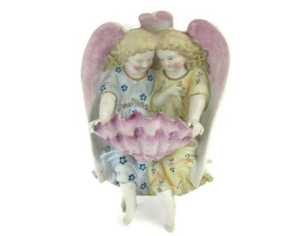 French Holy Water Font Vessel Infant Angels Bisque HTF Lovely