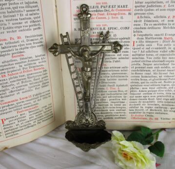 Large Holy Water Font Vessel Spelter Tools of Passion Crucifix Wall Hanging