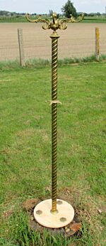 Ornate Antique Twisted Brass & Onyx Marble Coat Hat Rack Hall Tree Stand Floor